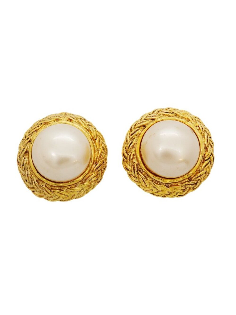 Chanel Earrings Round Circle Gold Plated Faux Pearl